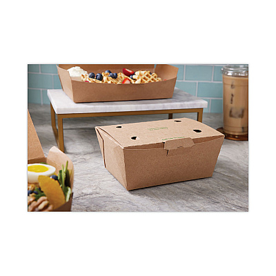 Pactiv Evergreen EarthChoice Tamper Evident OneBox Paper Box, 6.54 x 4.5 x 3.25, Kraft, 160/Carton (PCTNOB03KECTE)