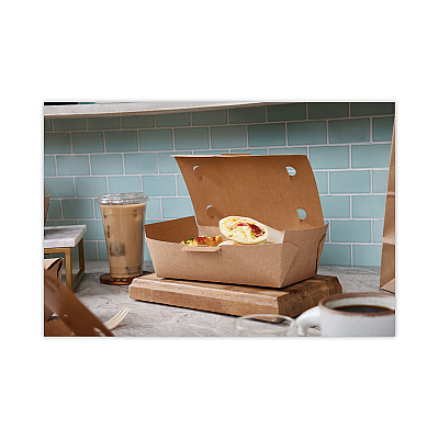 Pactiv Evergreen EarthChoice Tamper Evident OneBox Paper Box, 9.04 x 4.85 x 2.75, Kraft, 162/Carton (PCTNOB04SKECTE)