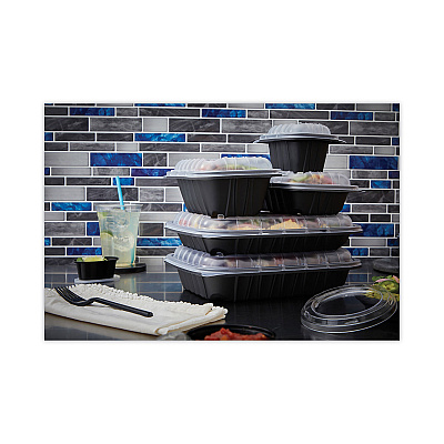Pactiv Evergreen EarthChoice Entree2Go Takeout Container, 3-Compartment, 48 oz, 11.75 x 8.75 x 2.13, Black, Plastic, 200/Carton (PCTYCNB12X95203)