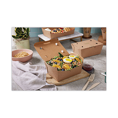 Pactiv Evergreen EarthChoice Tamper Evident OneBox Paper Box, 4.5 x 4.5 x 3.25, Kraft, 200/Carton (PCTNOB08KECTE)