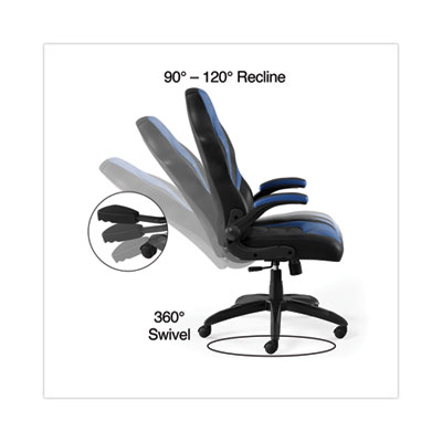 Emerge Vortex Bonded Leather Gaming Chair, Supports Up to 301 lbs, 17.9" to 21.6" Seat Height, Blue/Black, Black Base (EEM51464)