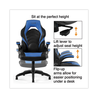 Emerge Vortex Bonded Leather Gaming Chair, Supports Up to 301 lbs, 17.9" to 21.6" Seat Height, Blue/Black, Black Base (EEM51464)