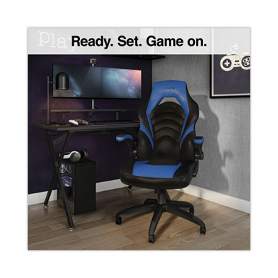Emerge Vortex Bonded Leather Gaming Chair, Supports Up to 301 lbs, 17.9" to 21.6" Seat Height, Blue/Black, Black Base (EEM51464)