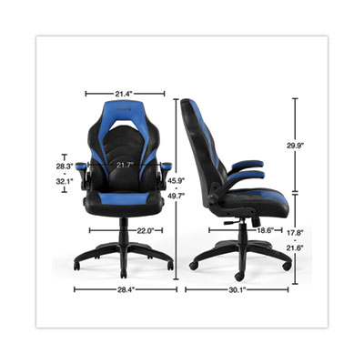 Emerge Vortex Bonded Leather Gaming Chair, Supports Up to 301 lbs, 17.9" to 21.6" Seat Height, Blue/Black, Black Base (EEM51464)