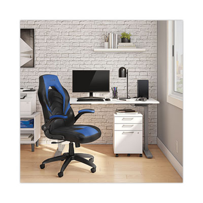 Emerge Vortex Bonded Leather Gaming Chair, Supports Up to 301 lbs, 17.9" to 21.6" Seat Height, Blue/Black, Black Base (EEM51464)