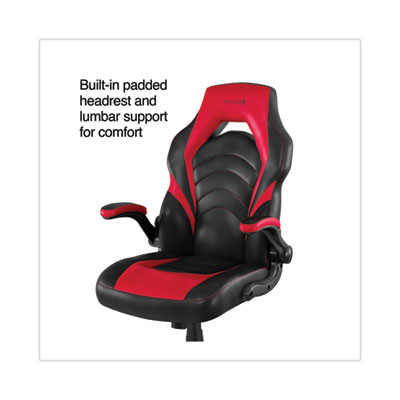Emerge Vortex Bonded Leather Gaming Chair, Supports Up to 301 lbs, 17.9" to 21.6" Seat Height, Red/Black Back, Black Base (EEM51465)