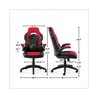 Emerge Vortex Bonded Leather Gaming Chair, Supports Up to 301 lbs, 17.9" to 21.6" Seat Height, Red/Black Back, Black Base (EEM51465)
