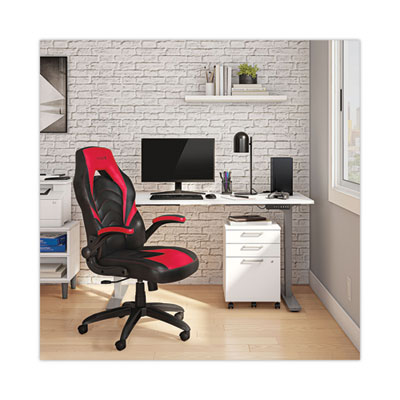 Emerge Vortex Bonded Leather Gaming Chair, Supports Up to 301 lbs, 17.9" to 21.6" Seat Height, Red/Black Back, Black Base (EEM51465)