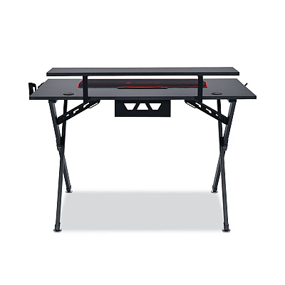Emerge Vizon Gaming Desk with Raised Monitor Platform and Six-Color LED Lighting Strip, 47.2" x 26.6" x 35", Black (EEM59260)