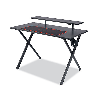 Emerge Vizon Gaming Desk with Raised Monitor Platform and Six-Color LED Lighting Strip, 47.2" x 26.6" x 35", Black (EEM59260)