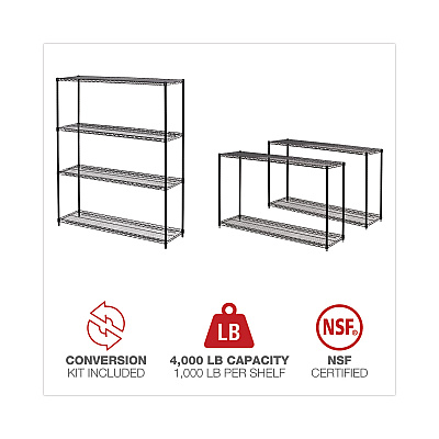 Alera All-Purpose Wire Shelving Starter Kit, Four-Shelf, 60w x 18d x 72h, Black Anthracite Plus (ALESW206018BA)