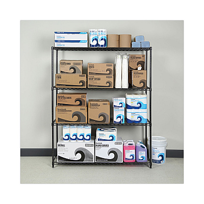Alera All-Purpose Wire Shelving Starter Kit, Four-Shelf, 60w x 18d x 72h, Black Anthracite Plus (ALESW206018BA)