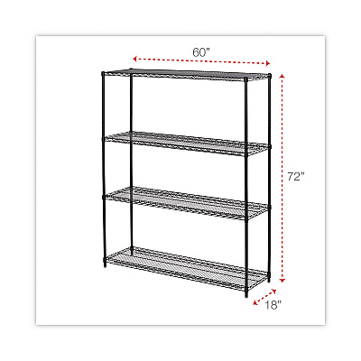 Alera All-Purpose Wire Shelving Starter Kit, Four-Shelf, 60w x 18d x 72h, Black Anthracite Plus (ALESW206018BA)