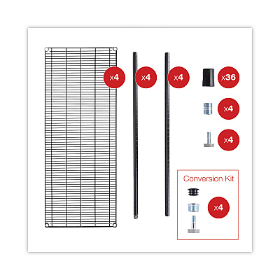 Alera All-Purpose Wire Shelving Starter Kit, Four-Shelf, 60w x 24d x 72h, Black Anthracite Plus (ALESW206024BA)