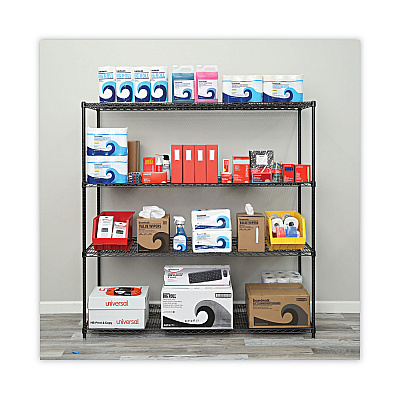 Alera BA Plus Wire Shelving Kit, Four-Shelf, 72w x 24d x 72h, Black Anthracite Plus (ALESW207224BA)