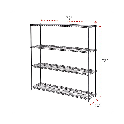 Alera BA Plus Wire Shelving Kit, Four-Shelf, 72w x 18d x 72h, Black Anthracite Plus (ALESW207218BA)