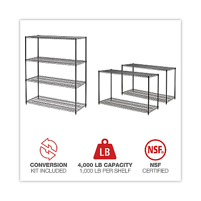 Alera All-Purpose Wire Shelving Starter Kit, Four-Shelf, 60w x 24d x 72h, Black Anthracite Plus (ALESW206024BA)