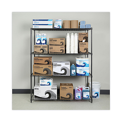 Alera All-Purpose Wire Shelving Starter Kit, Four-Shelf, 60w x 24d x 72h, Black Anthracite Plus (ALESW206024BA)