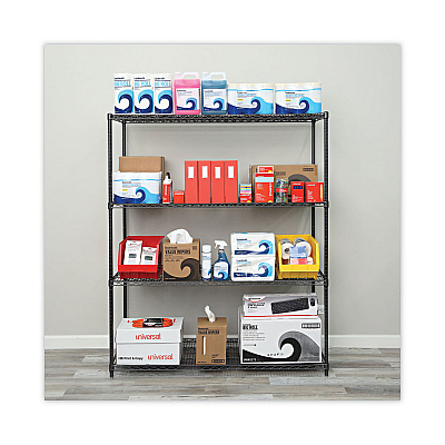 Alera All-Purpose Wire Shelving Starter Kit, Four-Shelf, 60w x 24d x 72h, Black Anthracite Plus (ALESW206024BA)