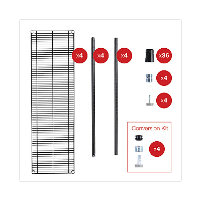 Alera All-Purpose Wire Shelving Starter Kit, Four-Shelf, 60w x 18d x 72h, Black Anthracite Plus (ALESW206018BA)