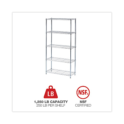Alera Residential Wire Shelving, Five-Shelf, 36w x 14d x 72h, Silver (ALESW853614SR)