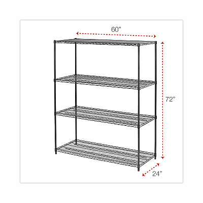 Alera All-Purpose Wire Shelving Starter Kit, Four-Shelf, 60w x 24d x 72h, Black Anthracite Plus (ALESW206024BA)