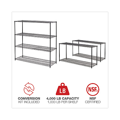 Alera BA Plus Wire Shelving Kit, Four-Shelf, 72w x 24d x 72h, Black Anthracite Plus (ALESW207224BA)