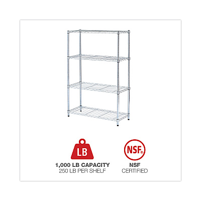 Alera Residential Wire Shelving, Four-Shelf, 36w x 14d x 54h, Silver (ALESW843614SR)