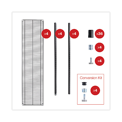Alera BA Plus Wire Shelving Kit, Four-Shelf, 72w x 18d x 72h, Black Anthracite Plus (ALESW207218BA)