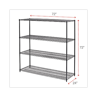 Alera BA Plus Wire Shelving Kit, Four-Shelf, 72w x 24d x 72h, Black Anthracite Plus (ALESW207224BA)