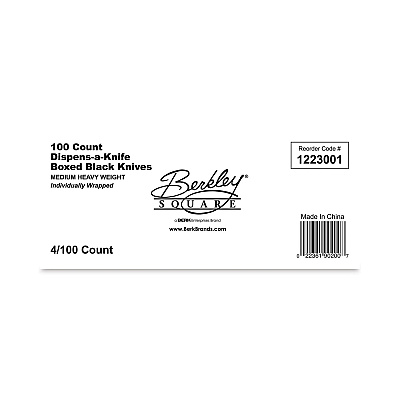 Berkley Square Dispens-a-Knife, Individually Wrapped, Mediumweight, Plastic, Black, 100/Box (BSQBEP90200)