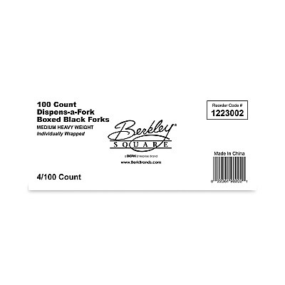 Berkley Square Dispens-a-Fork, Individually Wrapped, Mediumweight, Plastic, Black, 100/Box (BSQBEP90202)