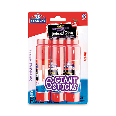 Elmer's School Glue Stick, 0.77 oz, Applies Purple, Dries Clear, 6/Pack (EPIE578)