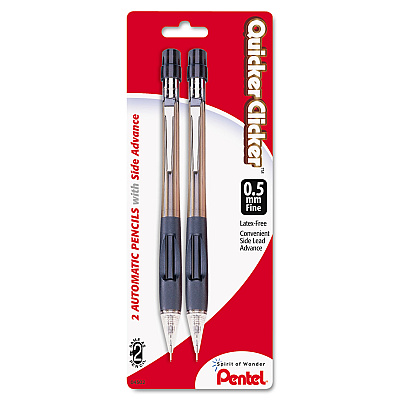 Pentel Quicker Clicker Mechanical Pencil, 0.5 mm, HB (#2), Black Lead, Smoke/Black Barrel, 2/Pack (PENPD345BP2K6)