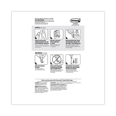 Command Small Wire Hooks, Small, Plastic/Metal, White, 0.5 lb Capacity, 22 Hooks and 24 Strips/Pack (MMM1706722NA)