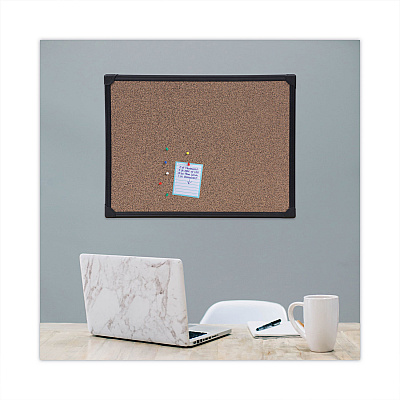 Universal Tech Cork Board, 24 x 18, Cork Surface, Black Aluminum Frame (UNV43021)