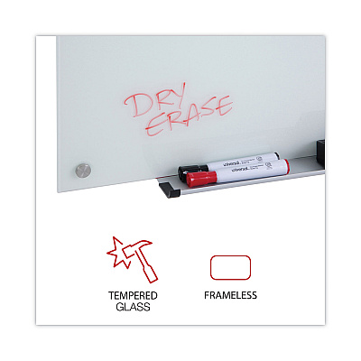 Universal Frameless Glass Marker Board, 48 x 36, White Surface (UNV43233)