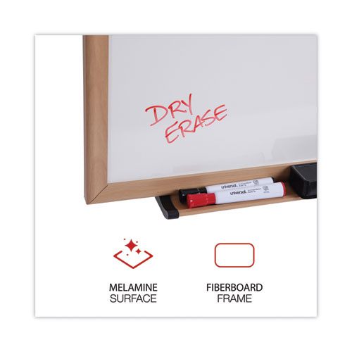 Universal Deluxe Melamine Dry Erase Board, 96 x 48, Melamine White Surface, Oak Fiberboard Frame (43620)