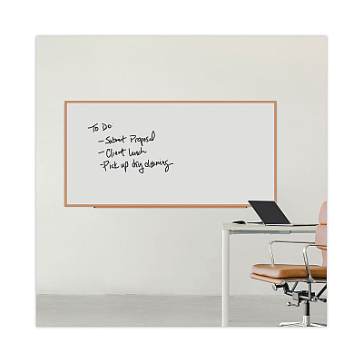 Universal Deluxe Melamine Dry Erase Board, 96 x 48, Melamine White Surface, Oak Fiberboard Frame (UNV43620)