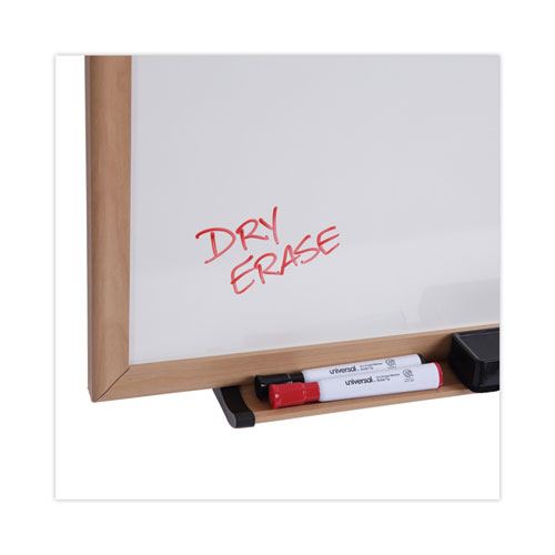 Universal Deluxe Melamine Dry Erase Board, 96 x 48, Melamine White Surface, Oak Fiberboard Frame (43620)