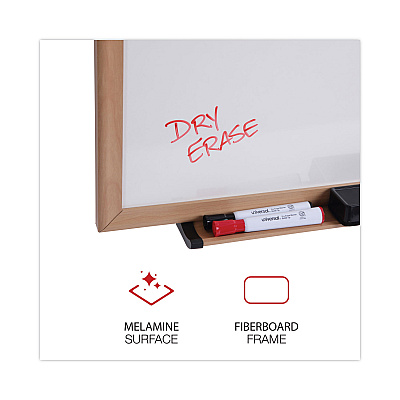 Universal Deluxe Melamine Dry Erase Board, 72 x 48, Melamine White Surface, Oak Fiberboard Frame (UNV43621)