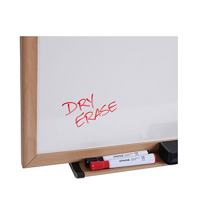 Universal Deluxe Melamine Dry Erase Board, 72 x 48, Melamine White Surface, Oak Fiberboard Frame (UNV43621)