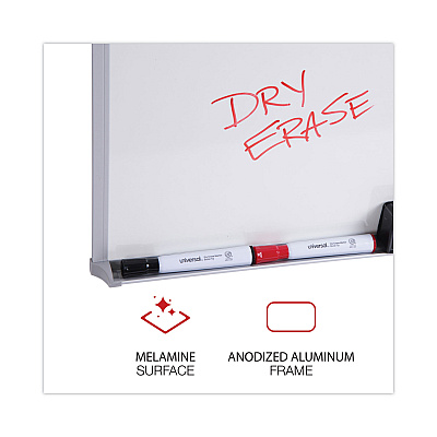 Universal Melamine Dry Erase Board with Aluminum Frame, 24 x 18, White Surface, Anodized Aluminum Frame (UNV43622)