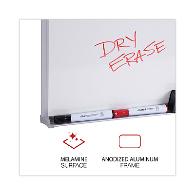 Universal Melamine Dry Erase Board with Aluminum Frame, 36 x 24, White Surface, Anodized Aluminum Frame (UNV43623)