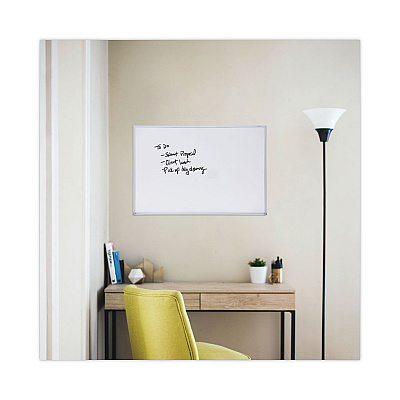 Universal Melamine Dry Erase Board with Aluminum Frame, 36 x 24, White Surface, Anodized Aluminum Frame (UNV43623)
