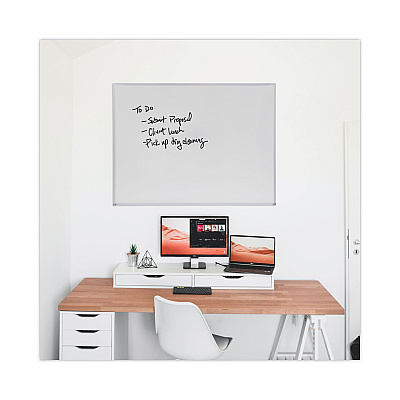 Universal Melamine Dry Erase Board with Aluminum Frame, 48 x 36, White Surface, Anodized Aluminum Frame (UNV43624)