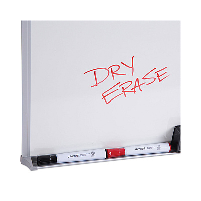 Universal Melamine Dry Erase Board with Aluminum Frame, 48 x 36, White Surface, Anodized Aluminum Frame (UNV43624)