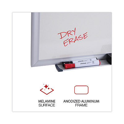 Universal Deluxe Melamine Dry Erase Board, 60 x 36, Melamine White Surface, Silver Anodized Aluminum Frame (UNV43625)