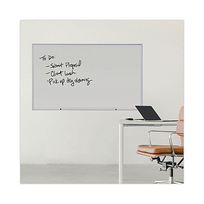 Universal Deluxe Melamine Dry Erase Board, 60 x 36, Melamine White Surface, Silver Anodized Aluminum Frame (UNV43625)