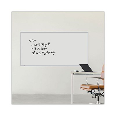 Universal Deluxe Melamine Dry Erase Board, 96 x 48, Melamine White Surface, Silver Anodized Aluminum Frame (UNV43627)